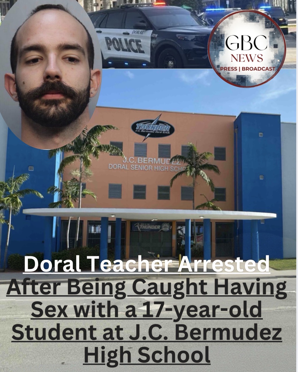 Doral Teacher Arrested After Being Caught Having Sex with a 17-year-old Student at J.C. Bermudez High School