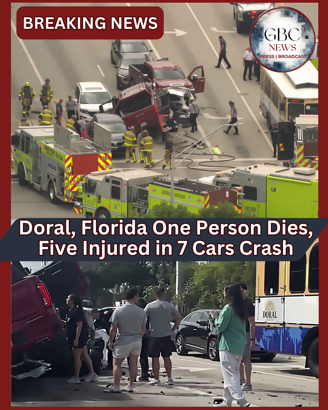 Doral, Florida One Person Dies and FIVE are Injured in a serious Accident Involving Seven Cars