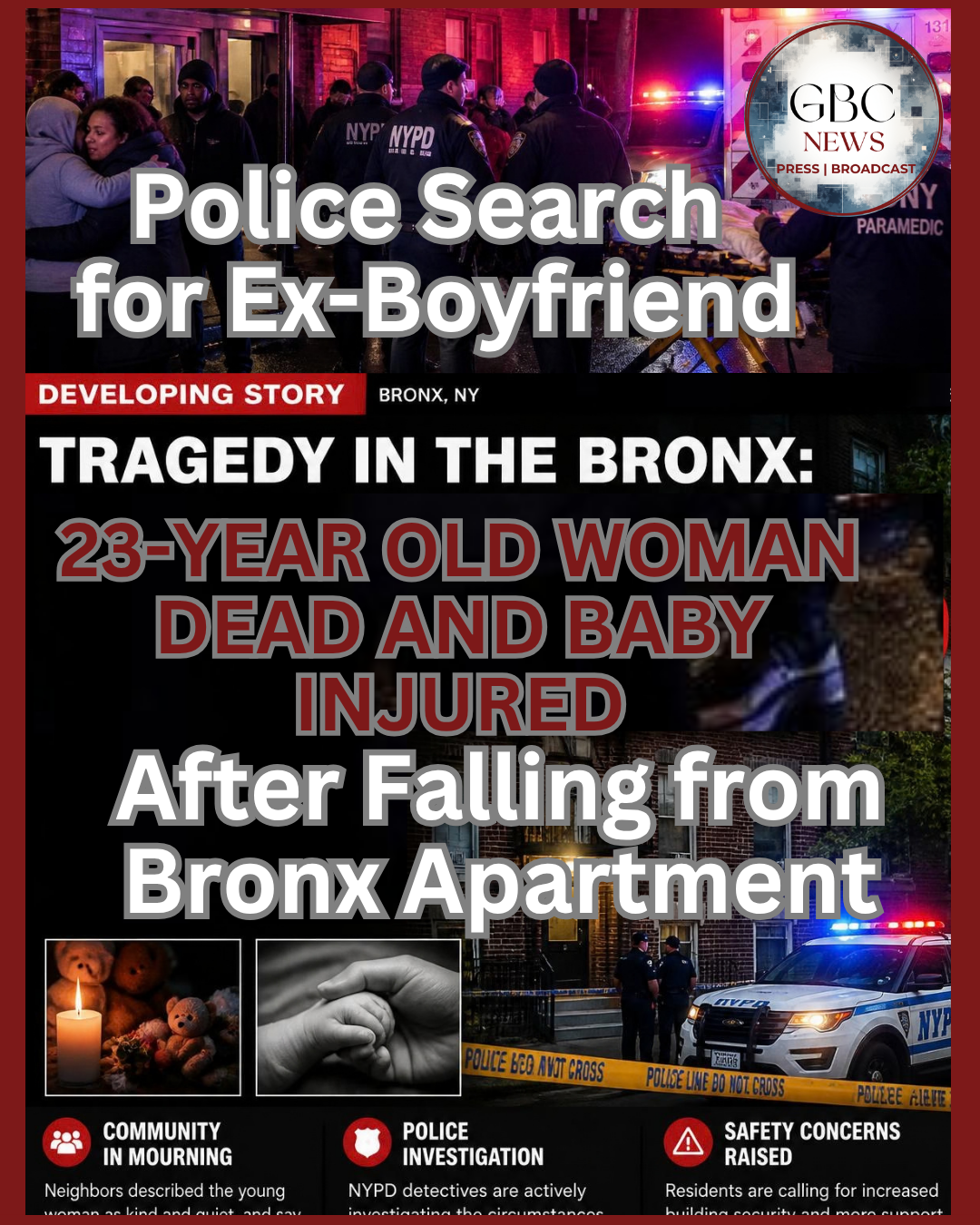 A 23-year-old Woman Died and Her Baby was Seriously Injured After Falling from Apartment in the Bronx; Police are Searching for Her Ex-Boyfriend