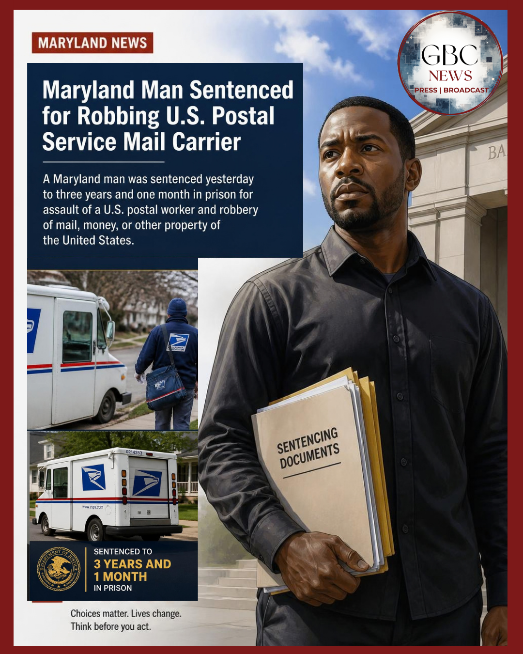 Maryland Man Sentenced for Robbing U.S. Postal Service Mail Carrier